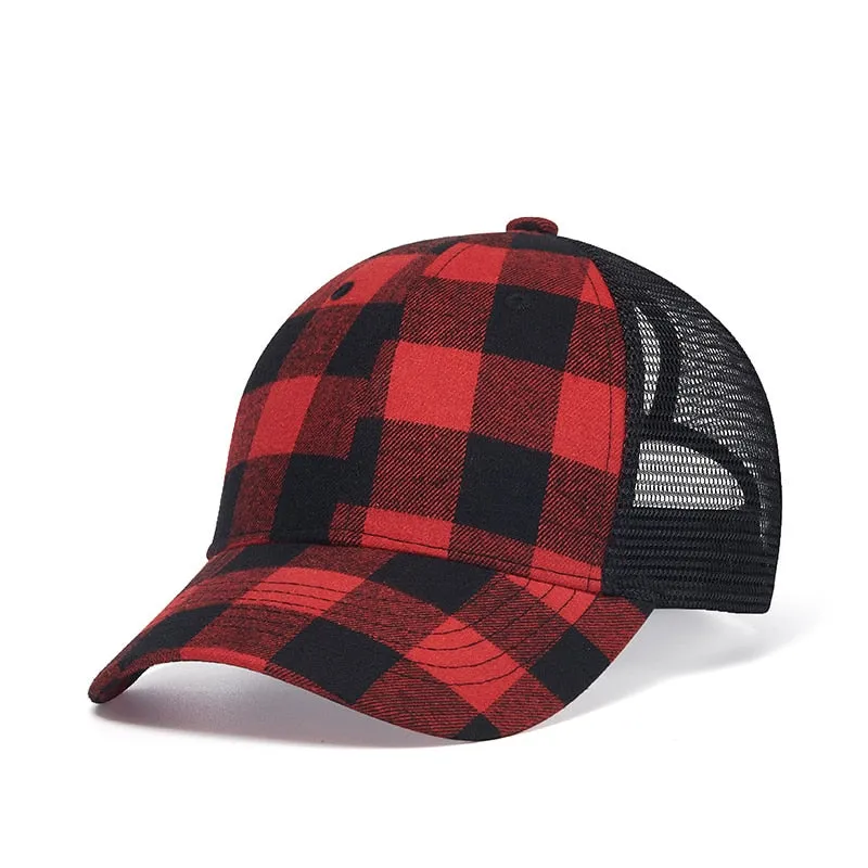 Unisex Casual Outdoor Plaid Pattern Adjustable Strap Baseball Cap