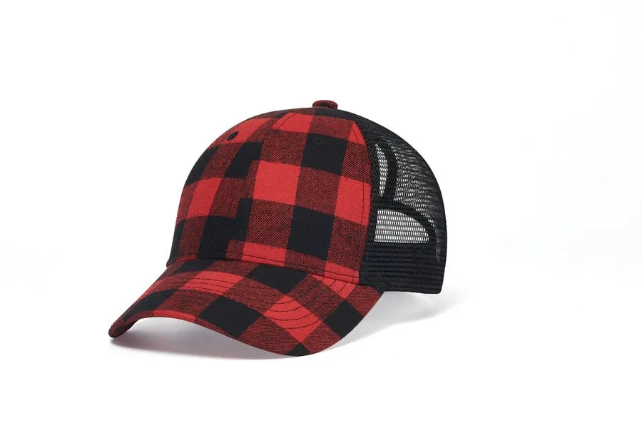 Unisex Casual Outdoor Plaid Pattern Adjustable Strap Baseball Cap