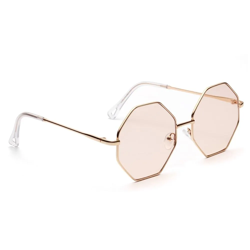 Unisex Polygon Shape Tinted Vintage Clear Sunglasses with Gradient Lens