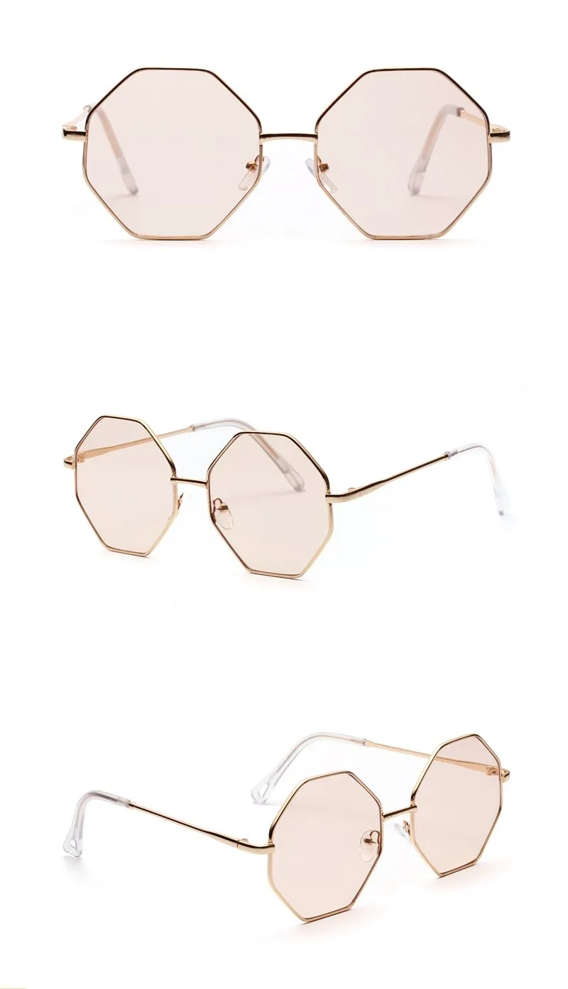 Unisex Polygon Shape Tinted Vintage Clear Sunglasses with Gradient Lens