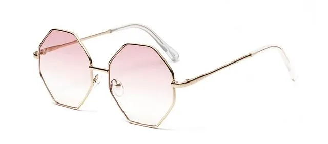 Unisex Polygon Shape Tinted Vintage Clear Sunglasses with Gradient Lens