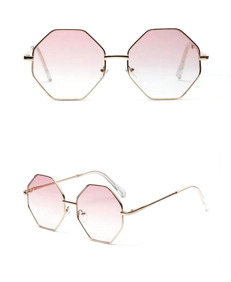 Unisex Polygon Shape Tinted Vintage Clear Sunglasses with Gradient Lens