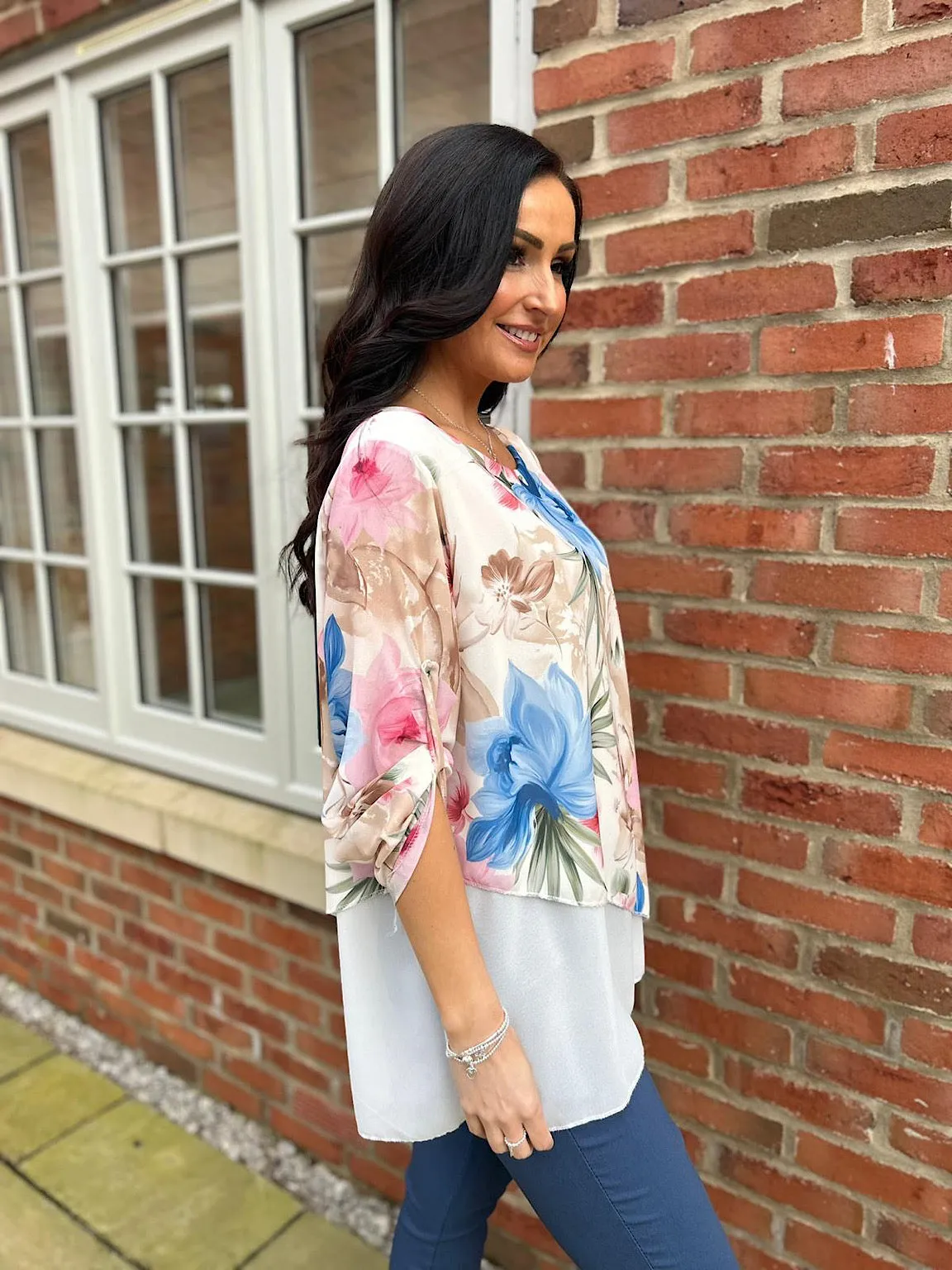 Vanilla Chiffon Layered Floral Blouse Sienna