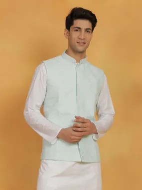 VASTRAMAY Men's Green Cotton Nehru Jacket