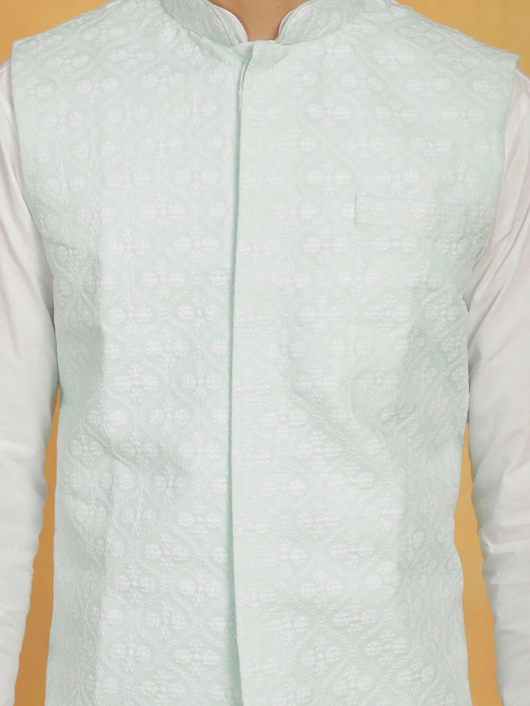 VASTRAMAY Men's Green Cotton Nehru Jacket