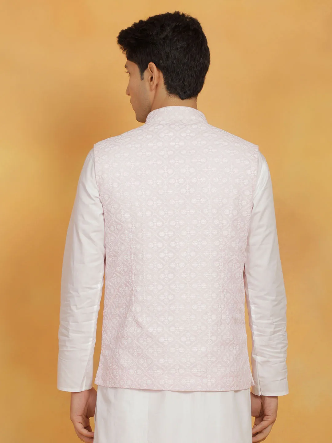 VASTRAMAY Men's Pink Cotton Nehru Jacket