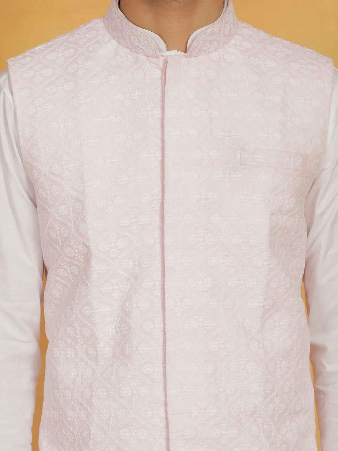 VASTRAMAY Men's Pink Cotton Nehru Jacket