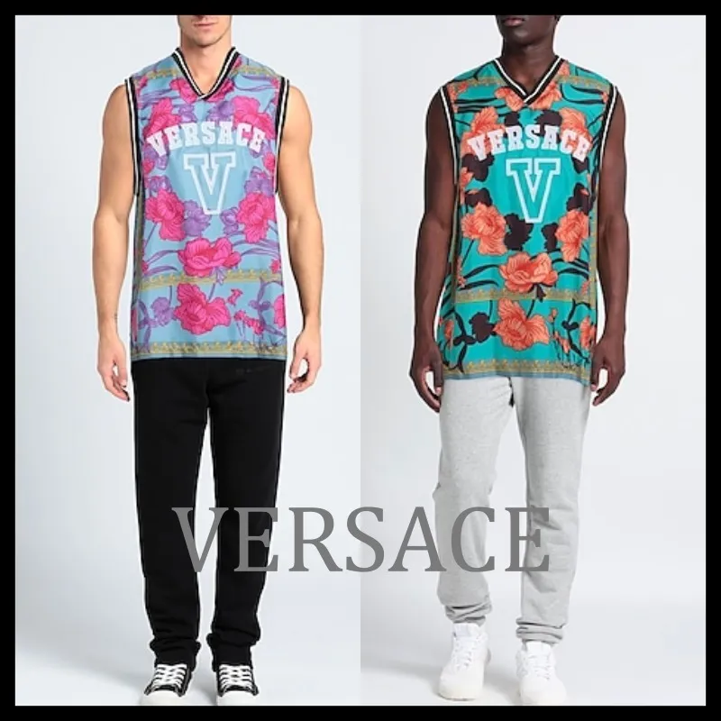 VERSACE  |Unisex Silk Nylon Street Style Logo Luxury Tanks