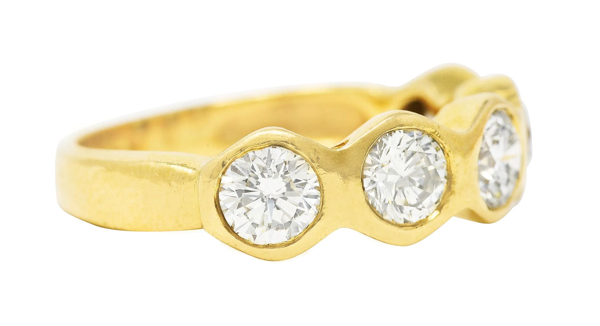 Vintage 1.25 CTW Transitional Cut Diamond 14 Karat Yellow Gold Five Stone Unisex Band Ring