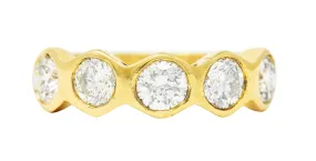 Vintage 1.25 CTW Transitional Cut Diamond 14 Karat Yellow Gold Five Stone Unisex Band Ring