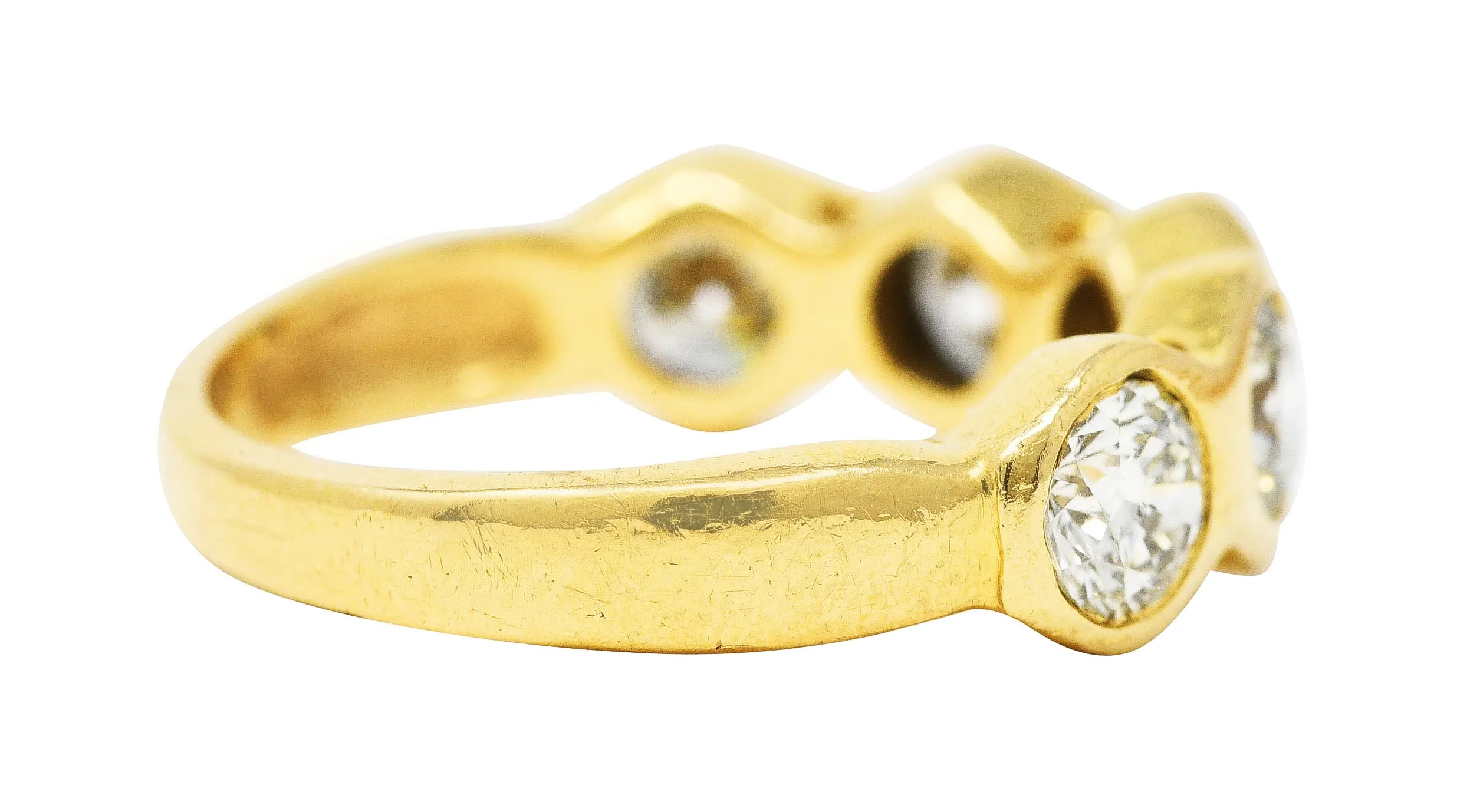 Vintage 1.25 CTW Transitional Cut Diamond 14 Karat Yellow Gold Five Stone Unisex Band Ring