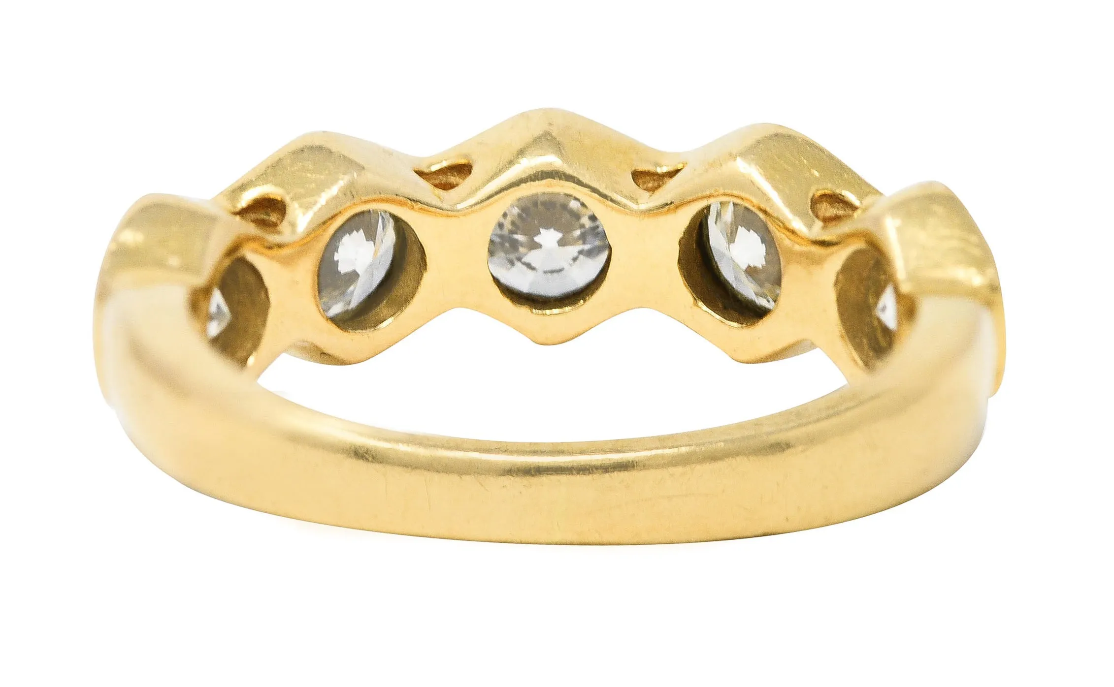 Vintage 1.25 CTW Transitional Cut Diamond 14 Karat Yellow Gold Five Stone Unisex Band Ring