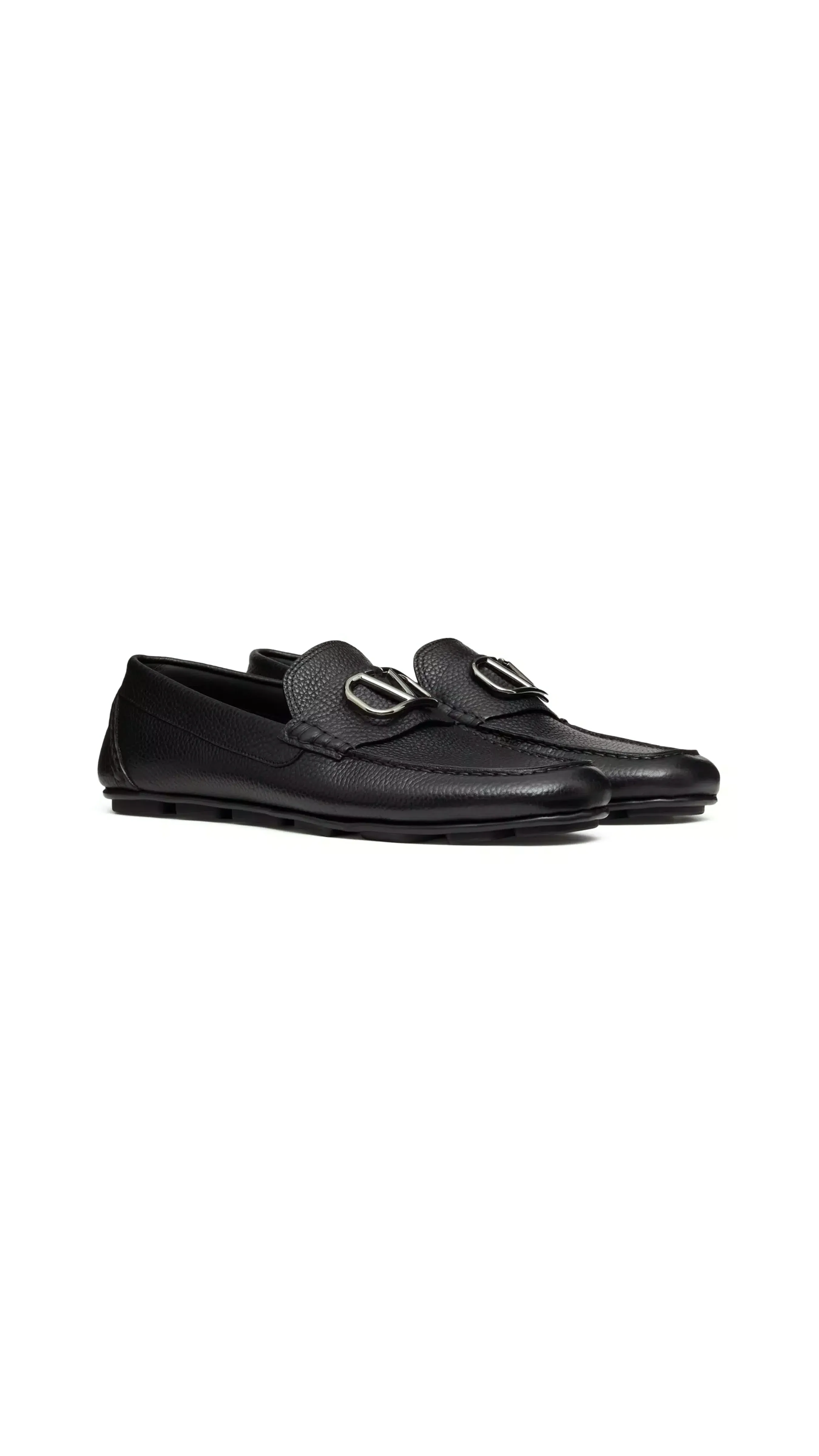 Vlogo Signature Grainy Calfskin Driving Shoe - Black