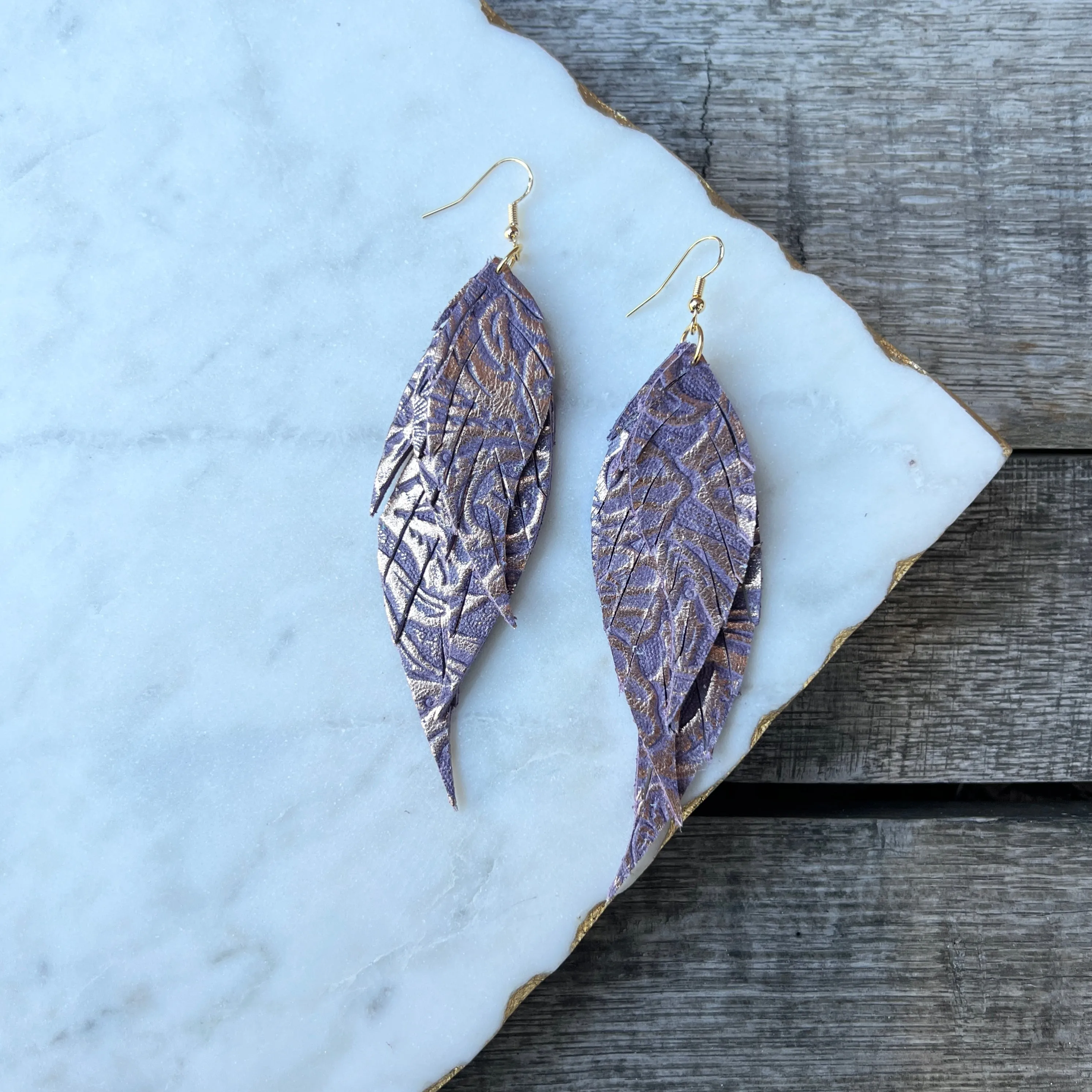 Wings of an Angel - Leather Earrings - Lavender Haze Embossed