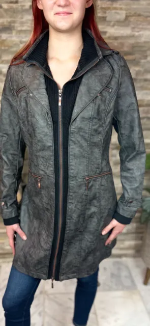 Women's Faux Leather Jacket-BF18254 CHAR/BLK