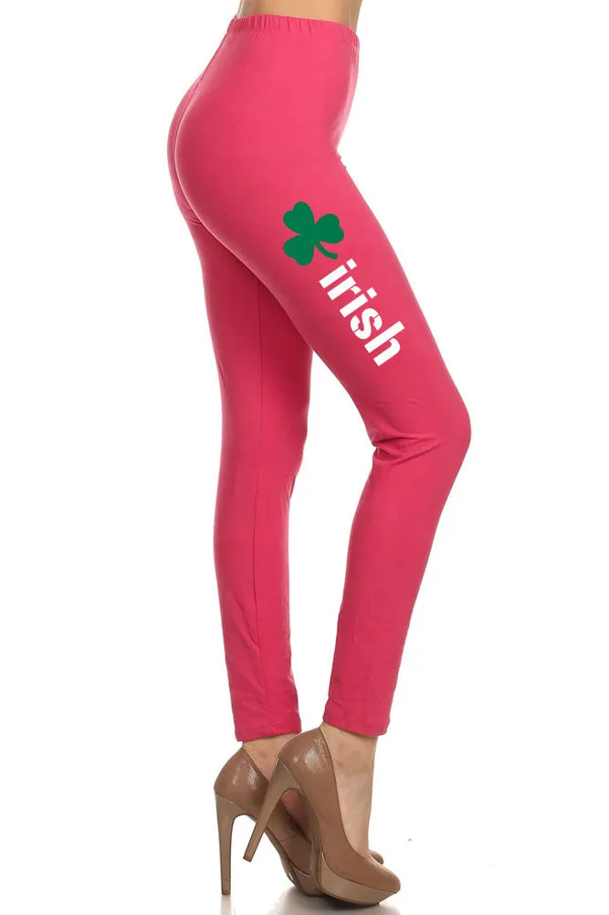 Women's Irish Word with Green Clover Design Printed Leggings for Regular Plus 3X5X