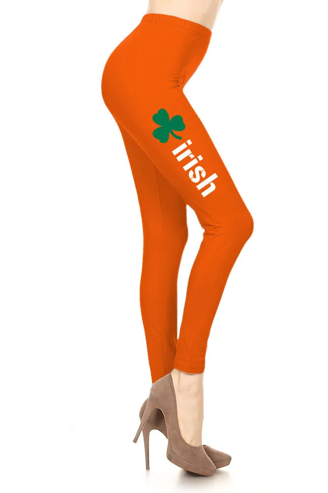 Women's Irish Word with Green Clover Design Printed Leggings for Regular Plus 3X5X