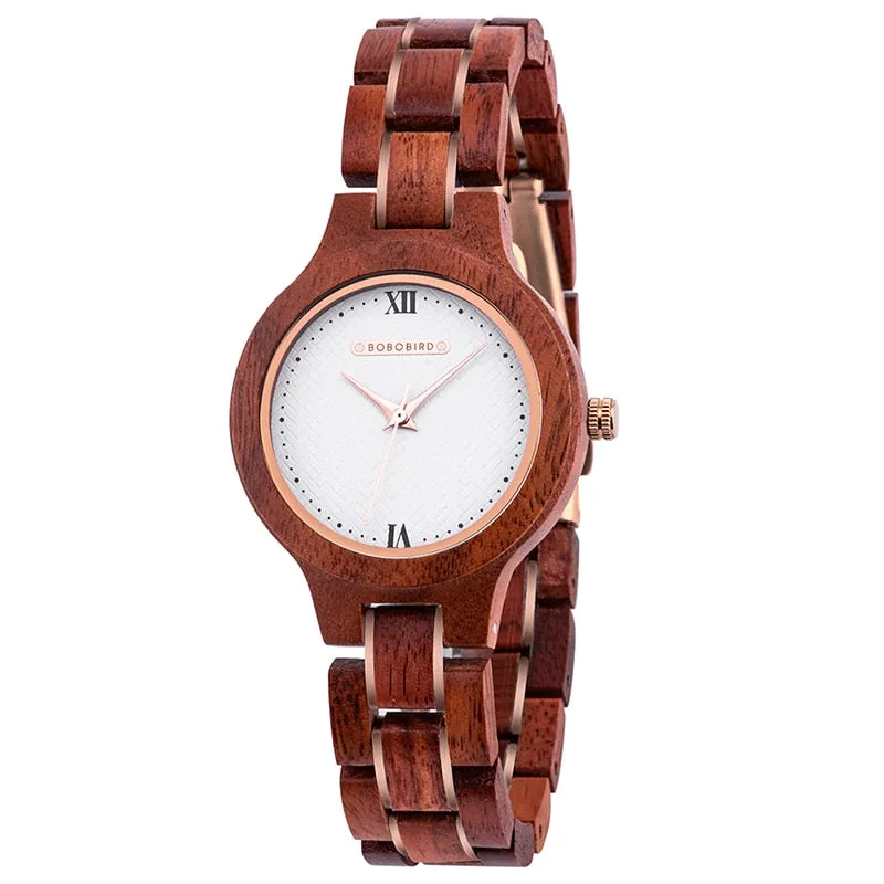 Women's Japanese Quartz Movement Buckle Clasp Wooden Wristwatch