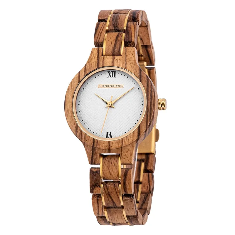 Women's Japanese Quartz Movement Buckle Clasp Wooden Wristwatch