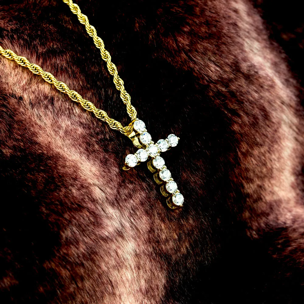 Women's Micro Diamond Cross Necklace Pendant & Rope Chain