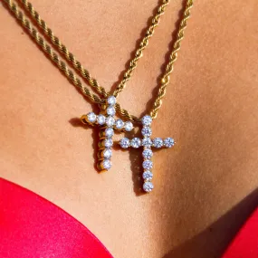 Women's Micro Diamond Cross Necklace Pendant & Rope Chain