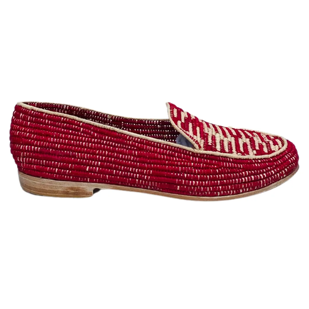 Women's Raffia Loafers (Red with Natural Accents)