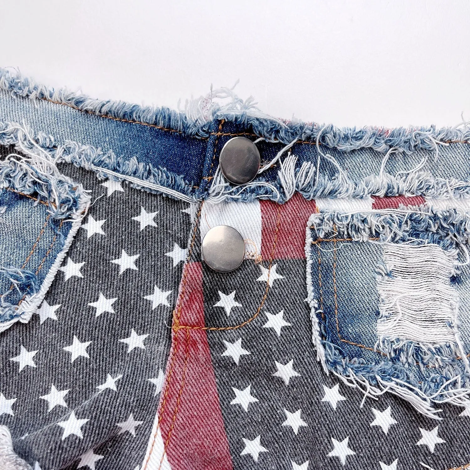 Women's Sexy Bandage Hole USA Flag Patchwork Low Waist Denim Shorts