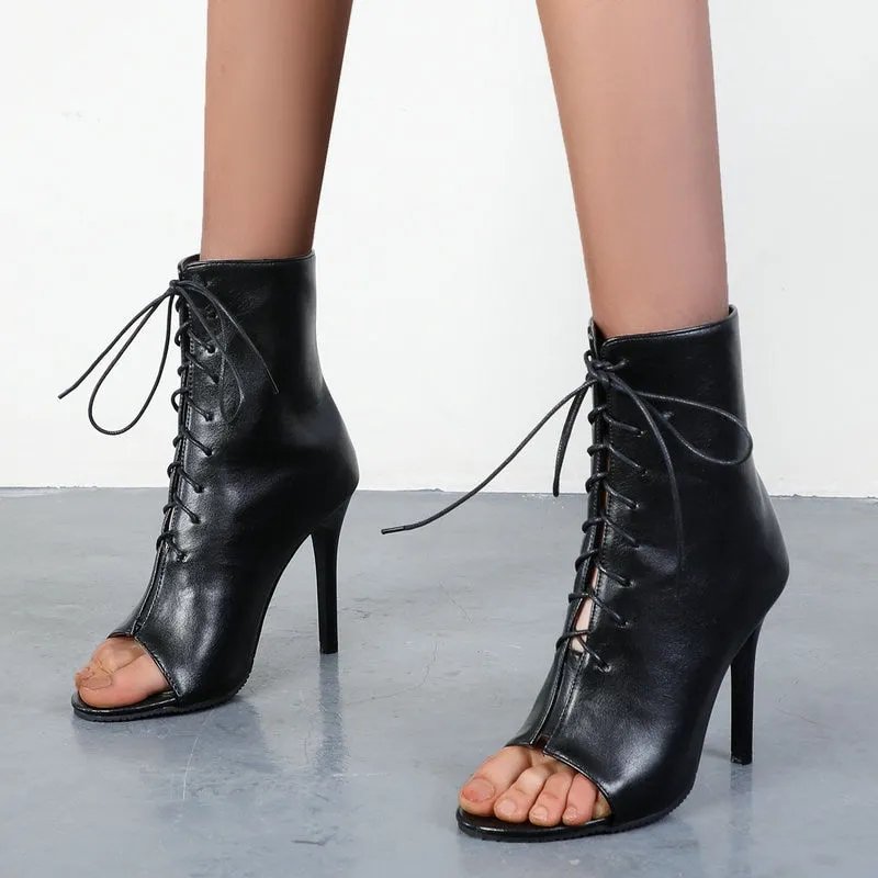 Women's Summer Fashion Open Toe Lace Up High Heel Boot Shoes