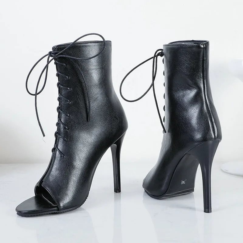 Women's Summer Fashion Open Toe Lace Up High Heel Boot Shoes