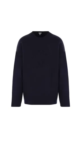 Wool Blend Pullover with Relief Logo - Blue