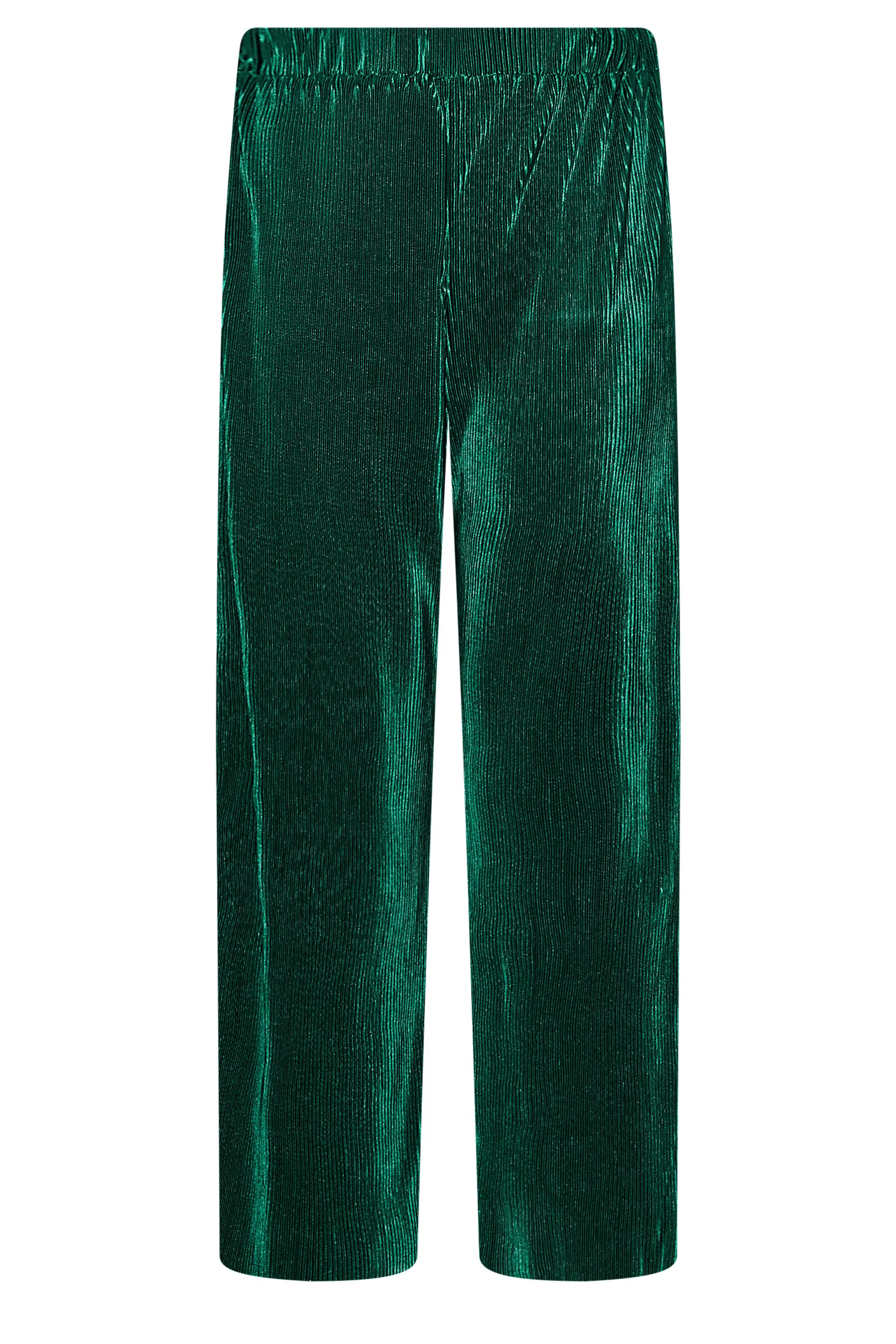 YOURS Curve Emerald Green Stretch Plisse Wide Leg Trousers