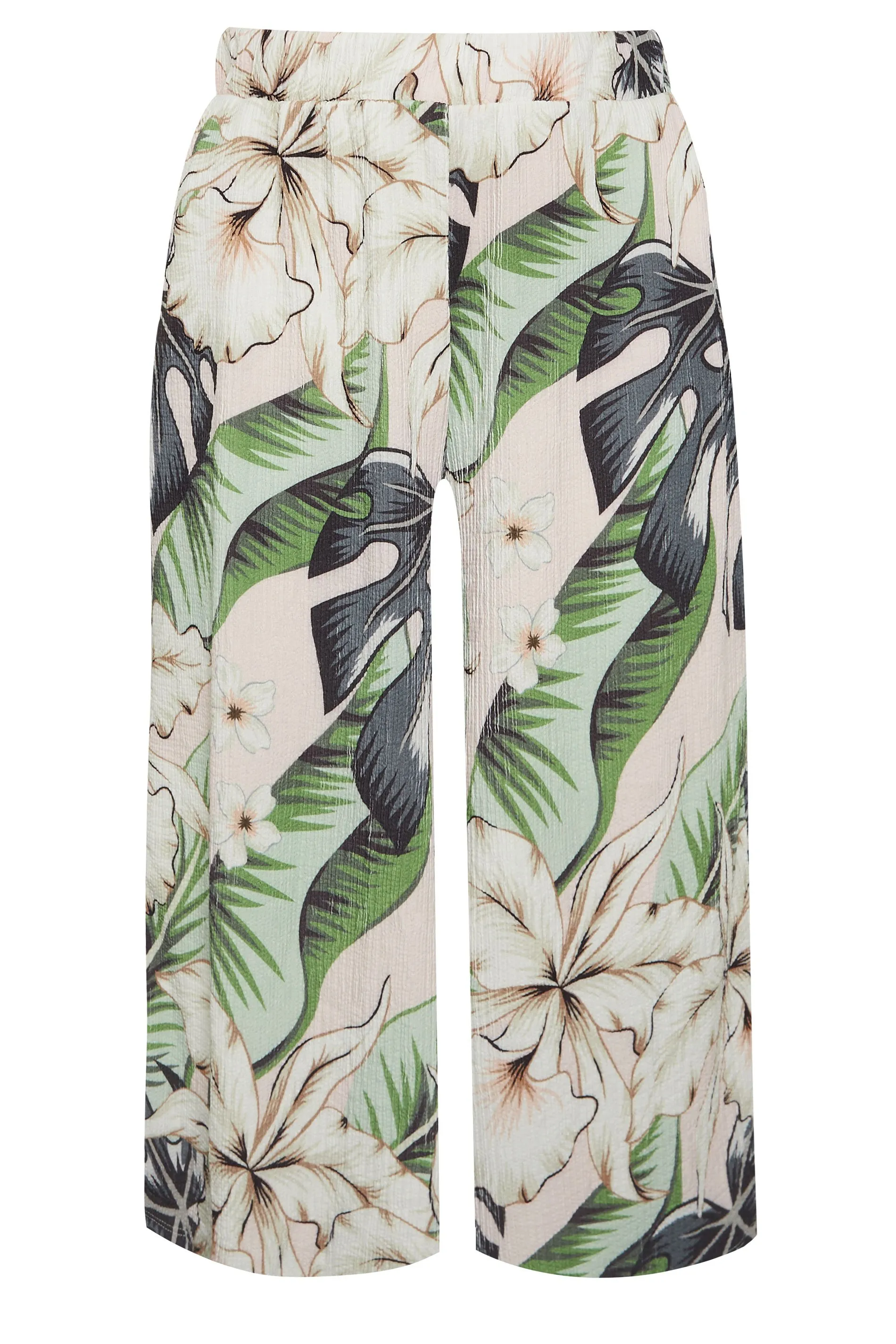 YOURS Curve Pink Tropical Print Wide Leg Cropped Trousers