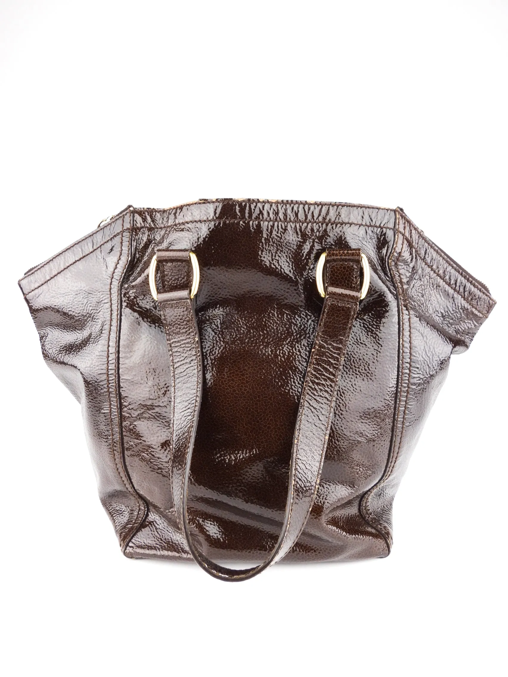 Yves Saint Laurent Brown Patent Leather Downtown Shoulder Tote Bag