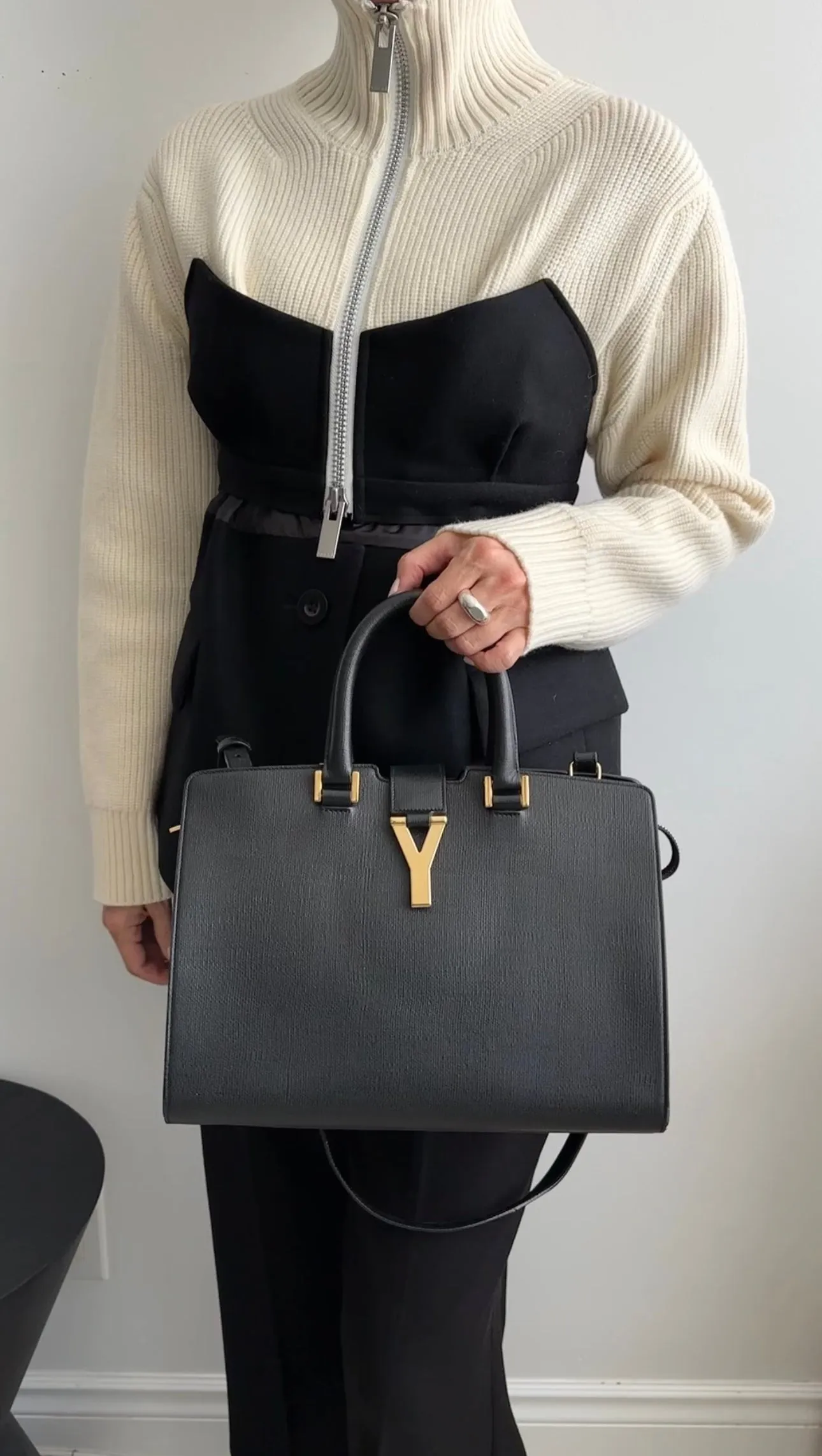 Yves Saint Laurent Y Ligne Cabas Grained Leather Tote Bag